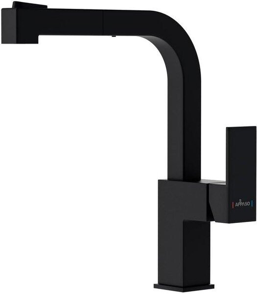 Rubinetto da cucina nero, monocomando, orientabile a 360°, in acciaio inossidabile