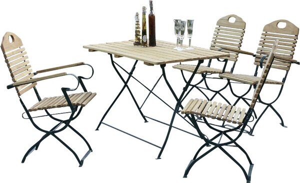 Set da giardino 9000F con tavolo e sedie, 5 pezzi, in acciaio piatto verde + robinia, pieghevole
