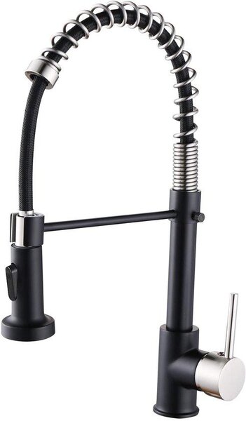 Rubinetto da cucina girevole con doccetta estraibile, nero, 360°