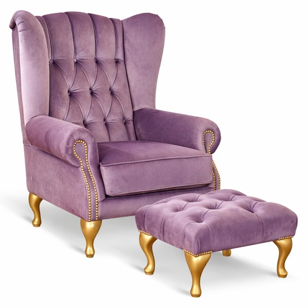 Poltrona Chesterfield Bergere Regina con Poggiapiedi Velluto Premium - Design Iconico