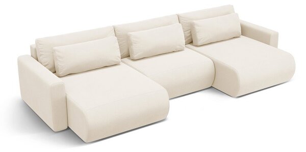 Divano angolare beige allungabile con contenitore (a U) e rivestimento in velluto Belfast – Cosmopolitan Design
