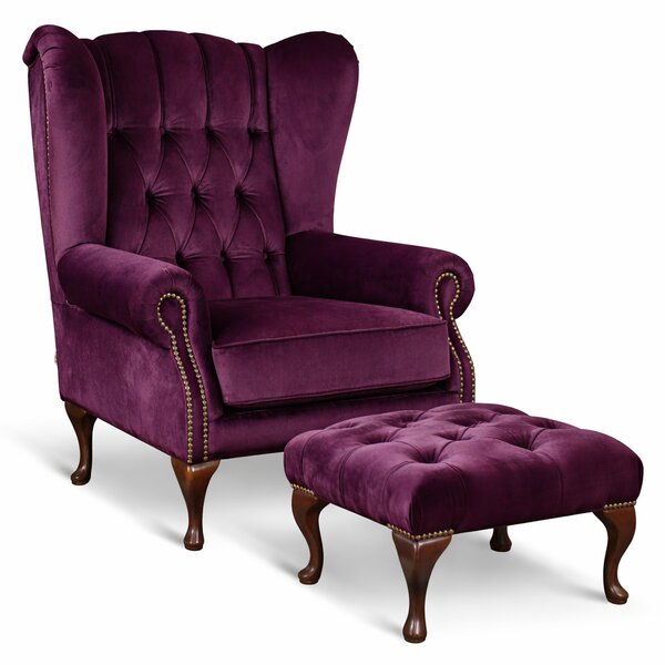 Poltrona Chesterfield Bergere Regina con Poggiapiedi Velluto Premium - Design Iconico