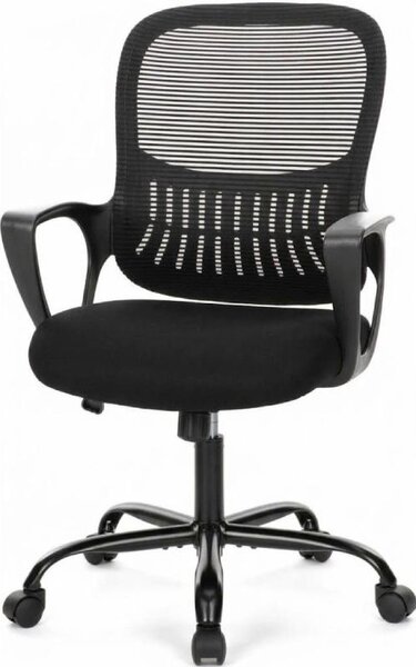 Sedia girevole da ufficio con schienale a rete, modello C-7318-BK, con supporto lombare, colore nero