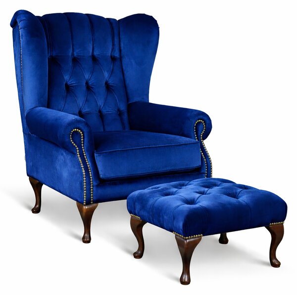 Poltrona Chesterfield Bergere Regina con Poggiapiedi Velluto Premium - Design Iconico