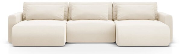 Divano angolare beige allungabile con contenitore (a U) e rivestimento in velluto Belfast – Cosmopolitan Design