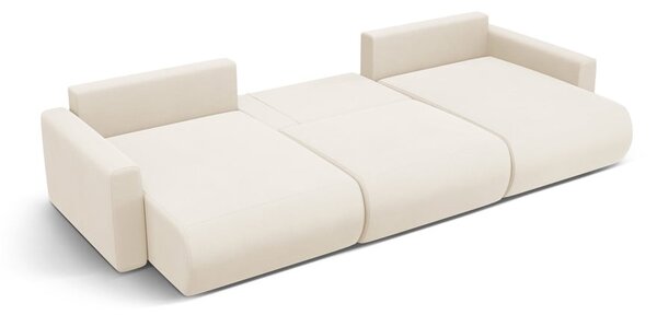 Divano angolare beige allungabile con contenitore (a U) e rivestimento in velluto Belfast – Cosmopolitan Design