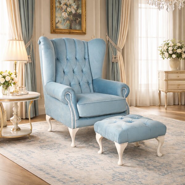 Poltrona Chesterfield Bergere Regina con Poggiapiedi Velluto Premium - Design Iconico