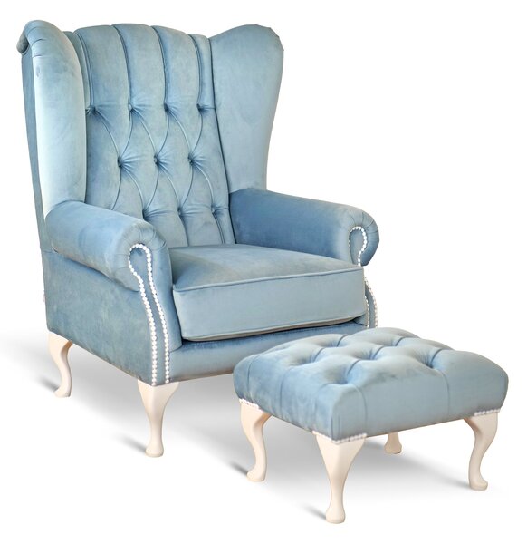 Poltrona Chesterfield Bergere Regina con Poggiapiedi Velluto Premium - Design Iconico