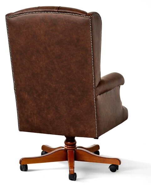 Poltrona Presidenziale Oxford Chesterfield Pelle Primo Fiore Premium - Base in Legno