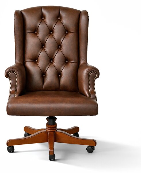 Poltrona Presidenziale Oxford Chesterfield Pelle Primo Fiore Premium - Base in Legno