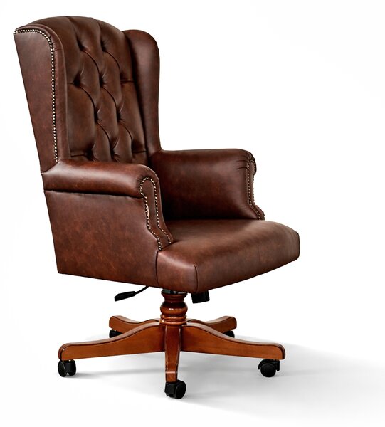 Poltrona Presidenziale Oxford Chesterfield Pelle Primo Fiore Premium - Base in Legno