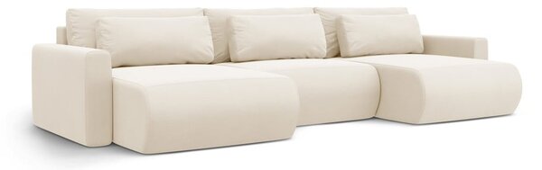 Divano angolare beige allungabile con contenitore (a U) e rivestimento in velluto Belfast – Cosmopolitan Design