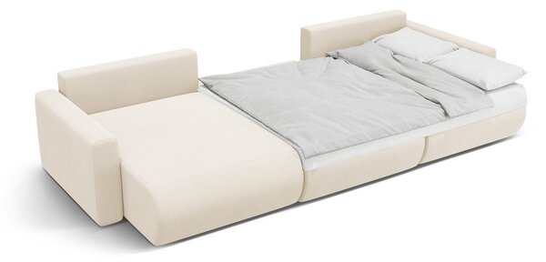 Divano angolare beige allungabile con contenitore (a U) e rivestimento in velluto Belfast – Cosmopolitan Design