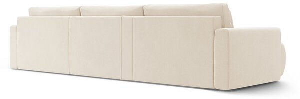 Divano angolare beige allungabile con contenitore (a U) e rivestimento in velluto Belfast – Cosmopolitan Design