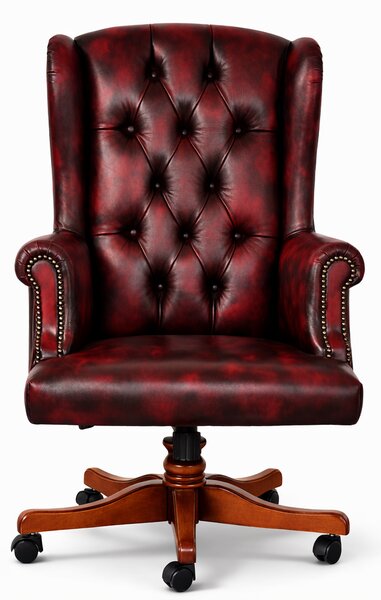 Poltrona Presidenziale Oxford Chesterfield Pelle Primo Fiore Premium - Base in Legno