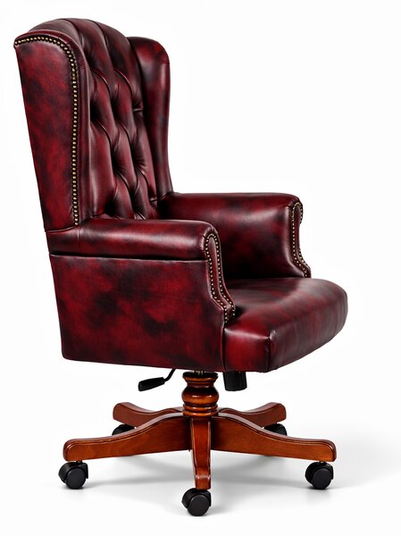 Poltrona Presidenziale Oxford Chesterfield Pelle Primo Fiore Premium - Base in Legno