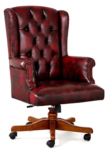 Poltrona Presidenziale Oxford Chesterfield Pelle Primo Fiore Premium - Base in Legno