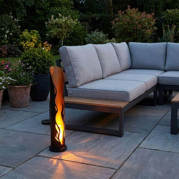 Lampada solare a LED, con effetto fiamma, colore nero, realizzata in acciaio, per uso esterno, altezza 49 cm