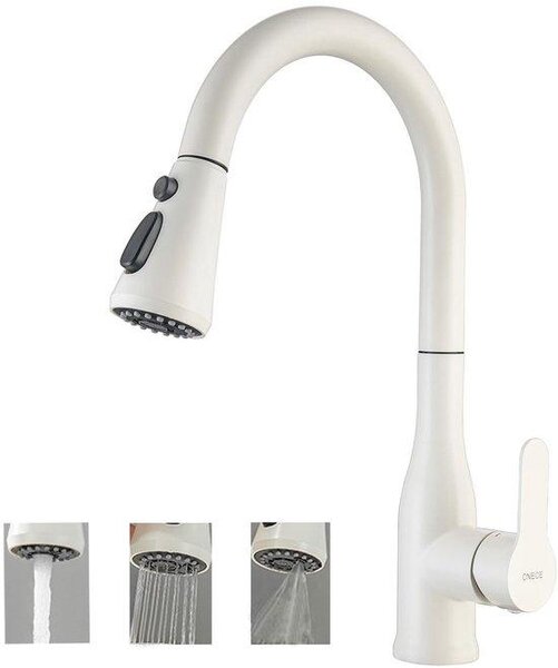 Rubinetto da cucina estraibile color beige, orientabile a 360°