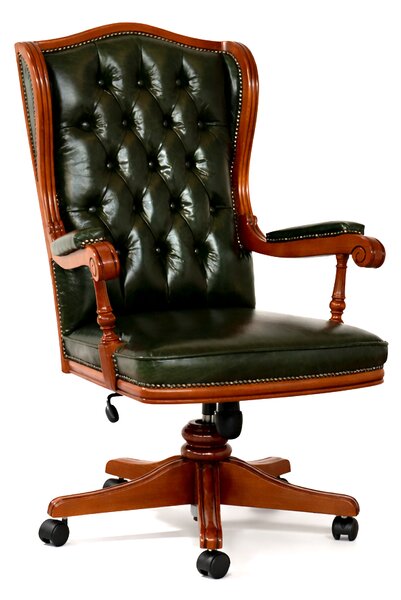 Poltrona Presidenziale Cambridge Chesterfield Pelle Primo Fiore Premium - Legno Massello Scolpito