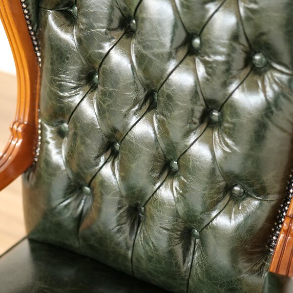 Poltrona Presidenziale Cambridge Chesterfield Pelle Primo Fiore Premium - Legno Massello Scolpito
