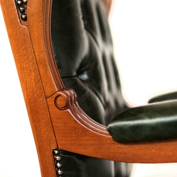 Poltrona Presidenziale Cambridge Chesterfield Pelle Primo Fiore Premium - Legno Massello Scolpito