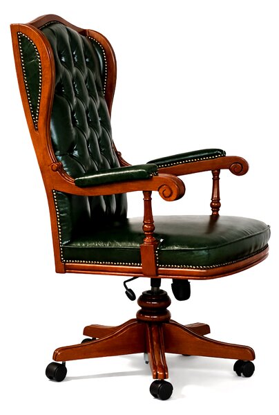 Poltrona Presidenziale Cambridge Chesterfield Pelle Primo Fiore Premium - Legno Massello Scolpito