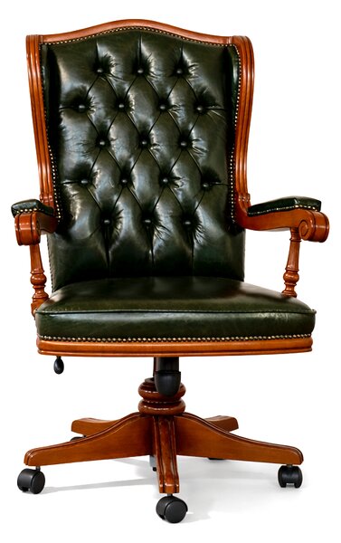 Poltrona Presidenziale Cambridge Chesterfield Pelle Primo Fiore Premium - Legno Massello Scolpito