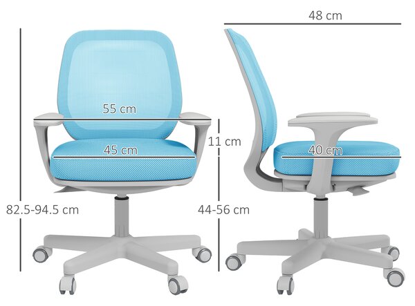 Vinsetto Sedia Ufficio Ergonomica Reclinabile Alta Regolazione Altezza con 5 Ruote per Comfort Ottimale in Azzurro per Ufficio e Casa|Aosom