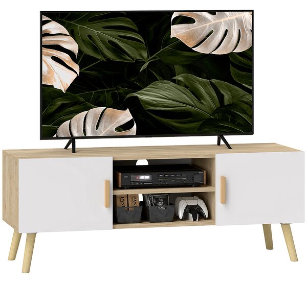 HOMCOM Mobile TV mobile in legno per TV fino a 50 pollici con ripiani, 2 armadi e passacavi, rovere