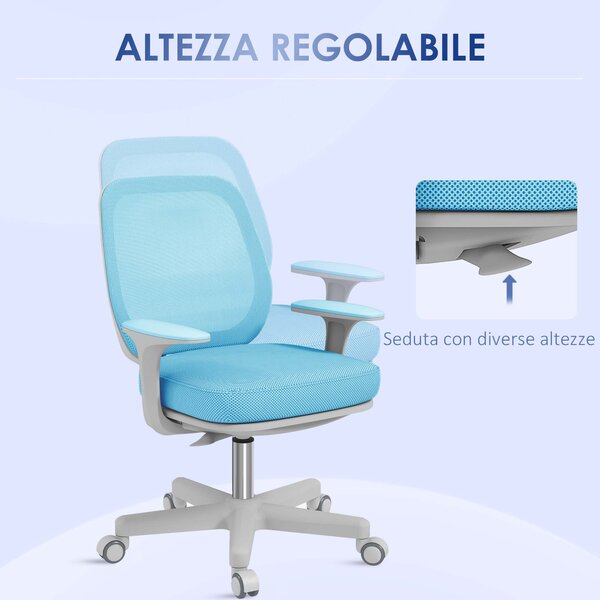 Vinsetto Sedia Ufficio Ergonomica Reclinabile Alta Regolazione Altezza con 5 Ruote per Comfort Ottimale in Azzurro per Ufficio e Casa|Aosom