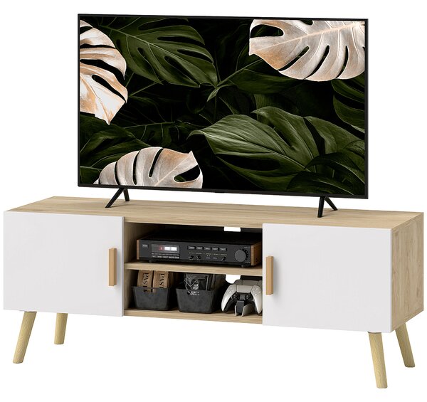 HOMCOM Mobile TV mobile in legno per TV fino a 50 pollici con ripiani, 2 armadi e passacavi, rovere