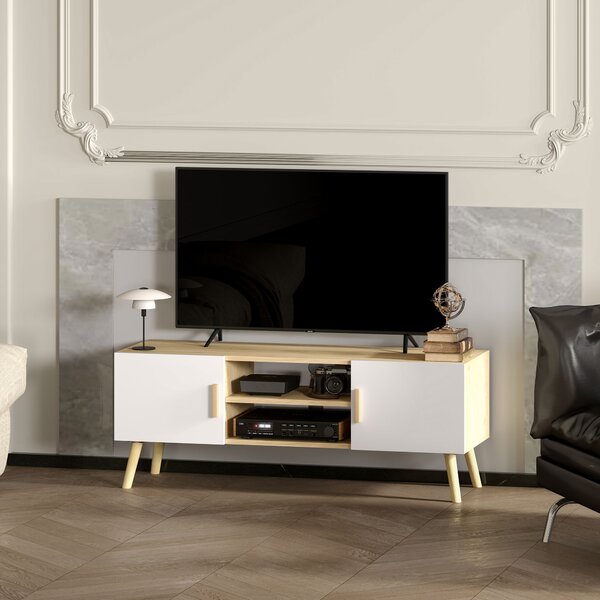 HOMCOM Mobile TV mobile in legno per TV fino a 50 pollici con ripiani, 2 armadi e passacavi, rovere