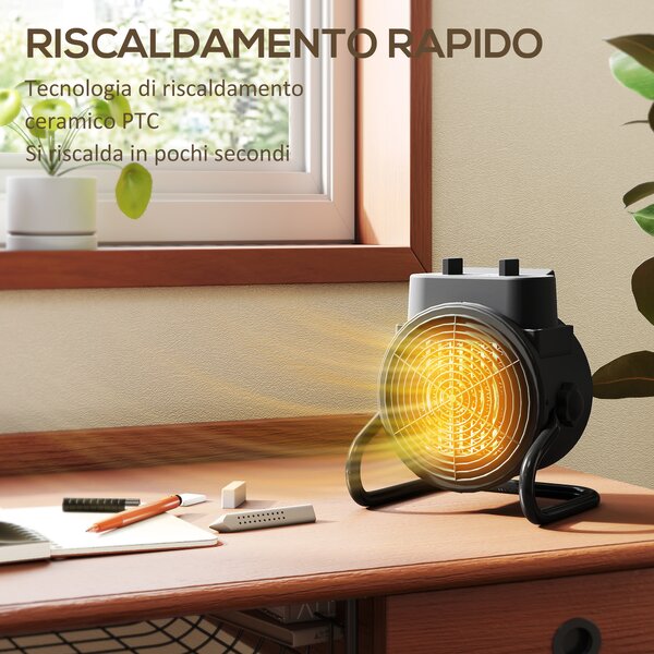 HOMCOM Riscaldatore Elettrico e Regolabile a 3 Modalità, in PP e PA Ignifugo, 21.5x15.8x22 cm, Nero | Aosom Italy