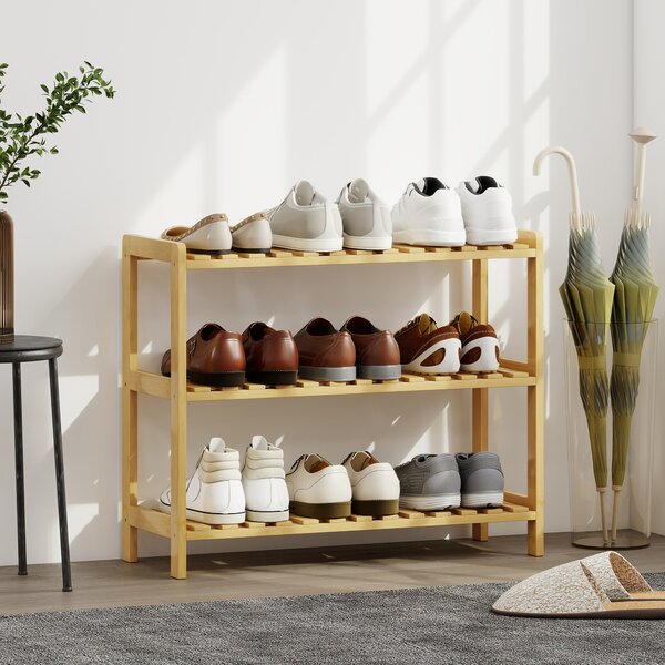 HOMCOM Scarpiera in Bambù a 3 Livelli per 9 Paia 70x26x57,5 cm Legno Naturale | Aosom Italy
