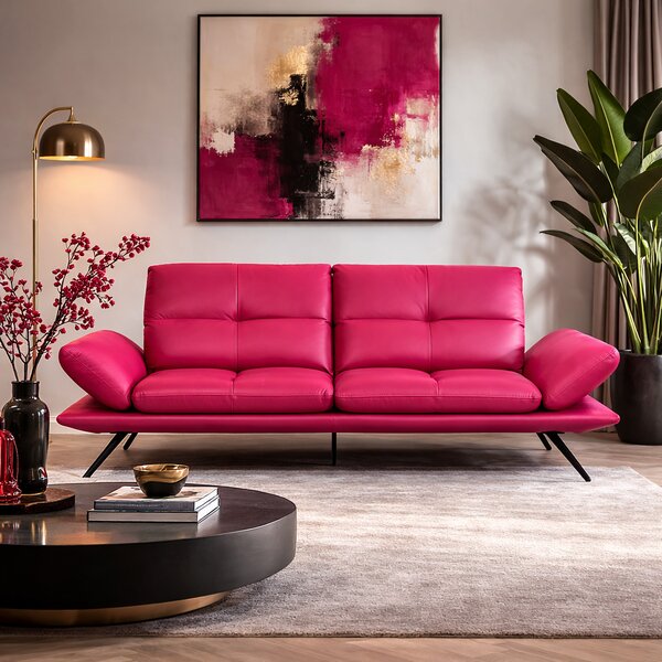 Divano Nexus Pelle Primo Fiore Magenta 207 cm - Schienali Mobili, Braccioli Ripiegabili
