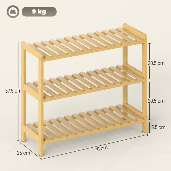 HOMCOM Scarpiera in Bambù a 3 Livelli per 9 Paia 70x26x57,5 cm Legno Naturale | Aosom Italy