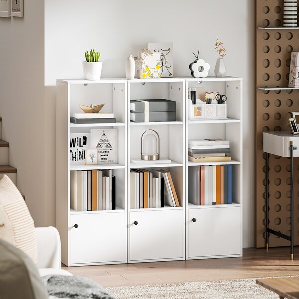 HOMCOM Libreria a 4 Livelli Scaffale per Libri Moderno con Ripiani Aperti e Anta 40x30x120 cm Bianco | Aosom Italy