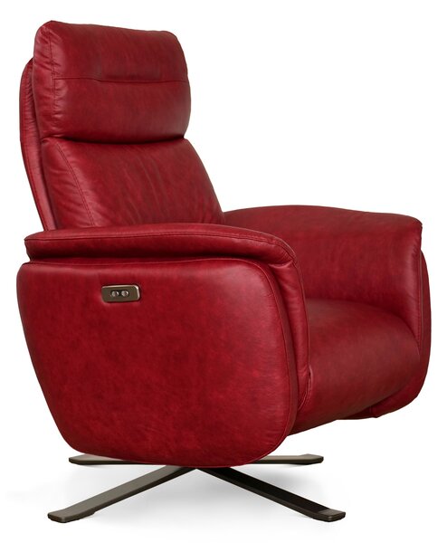 Poltrona Costanza Pelle Fiore Old Rosso Tocai - Relax Elettrico 2 Motori - Girevole con Batteria