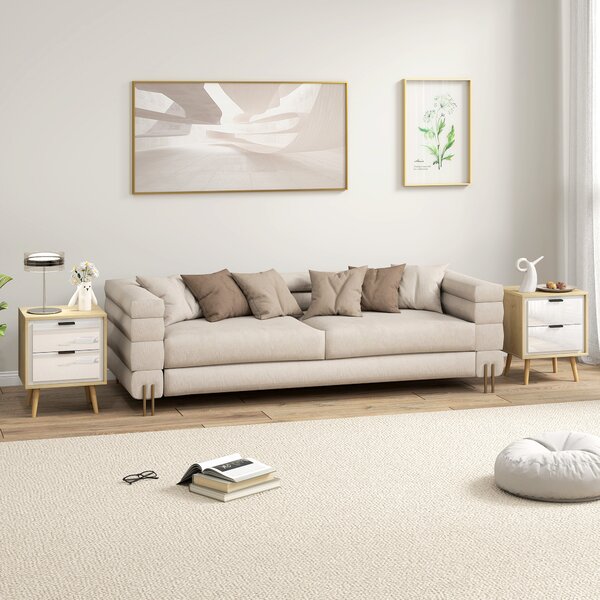 HOMCOM Set di 2 Comodini Moderni con 2 Cassetti a Scorrimento Silenzioso 40x35x50 cm Bianco Lucido e Rovere | Aosom Italy