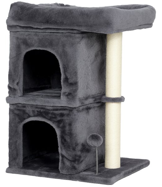 PawHut Torre per Gatti Fino a 7 kg con 2 Casette e Lettino, Palo in Sisal e Rivestimento Peluche, Grigio Scuro | Aosom Italy