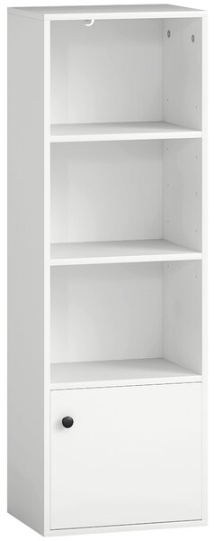 HOMCOM Libreria a 4 Livelli Scaffale per Libri Moderno con Ripiani Aperti e Anta 40x30x120 cm Bianco | Aosom Italy