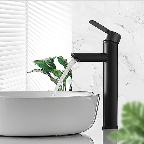 Rubinetto per lavabo in acciaio inossidabile - a risparmio idrico, antigoccia - nero - alto