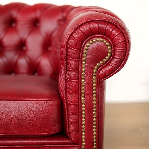 Poltrona Chesterfield Medium Pelle Primo Fiore Rosso Buckingham - Design Iconico