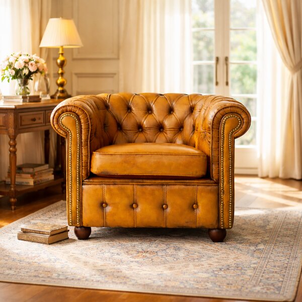 Poltrona Chesterfield Medium Pelle Primo Fiore Premium - Design Iconico