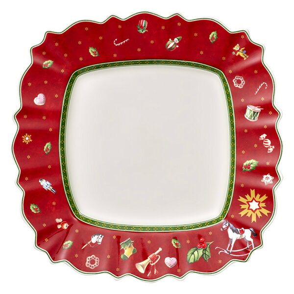 Piatto piano quadrato per la tavola di Natale con i colori del rosso, del bianco e del verde. Dolce atmosfere natalizie. Perfetto come dono regalo di Natale