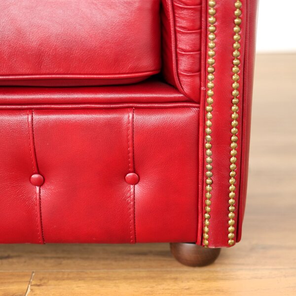 Poltrona Chesterfield Medium Pelle Primo Fiore Rosso Buckingham - Design Iconico