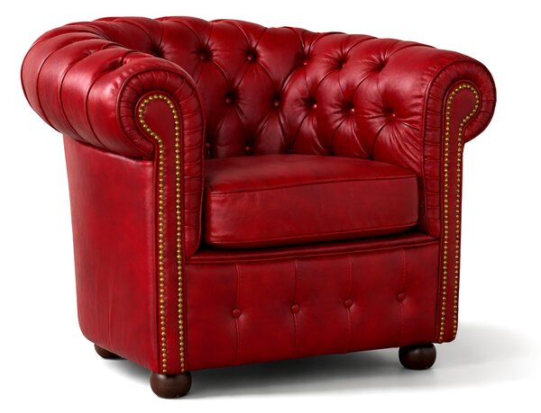 Poltrona Chesterfield Medium Pelle Primo Fiore Rosso Buckingham - Design Iconico