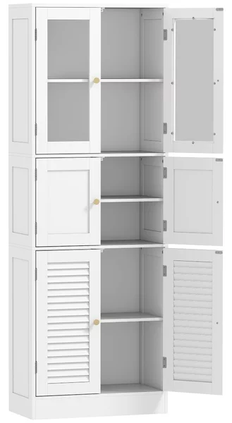 HOMCOM Mobile Bagno con 3 Armadietti a 2 Ante in Vetro e Legno, Ripiani Regolabili, 60x30x170 cm, Bianco | Aosom Italy