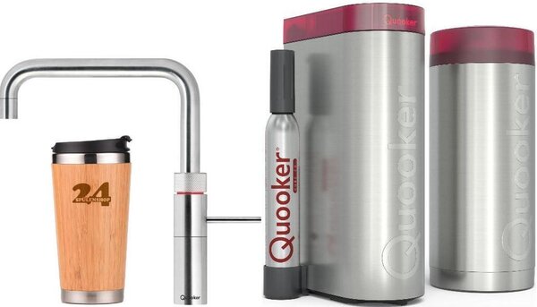 QUOOKER FUSION SQUARE bocca fissa cromo COMBI+ B con CUBE 2 (22+FSCHRCUBE) Rubinetto per acqua bollente a 100°C con sistema di acqua potabile *Inclusa tazza termica